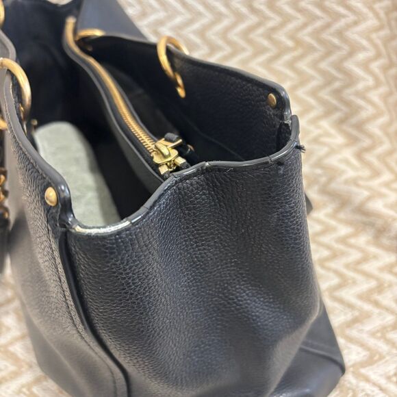 Tory Burch Black Leather Chain Strap Shoulder Tote Bag Purse - Picture 5 of 12